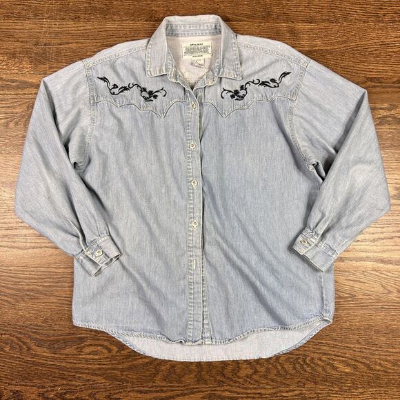Vintage Jordache Shirt Mens Medium Denim Western Embroidered 90s - Picture 1 of 9